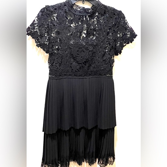 Zara party mini dress black lace bodice pleated skirt short sleeve small EUC - Picture 9 of 16